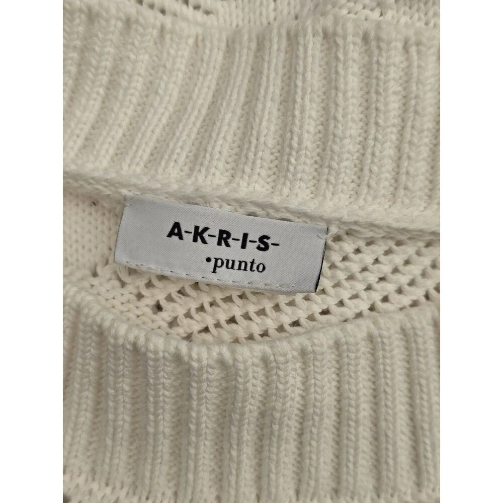 Akris Punto "Hello Sunshine" Cream Knit Short Sleeve Pullover Sweater Size 8 - Picture 5 of 10